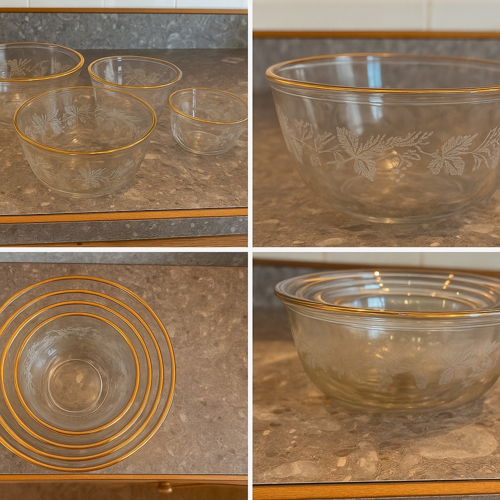 VintageGolden GrapesMixing Bowl Set of 4-Gold Rim Mid Century Kitchen Glassware